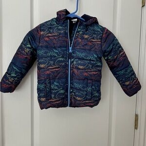 Navy Dinosaur Print Puffer Jacket